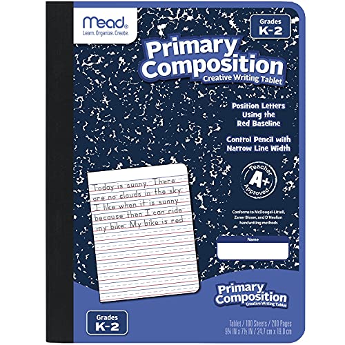 Mead Primary Composition Notebook, Wide Ruled Paper, Grades K-2 Writing Workbook, 9-3/4″ x 7-1/2″, 100 Sheets, Blue Marble (09902)